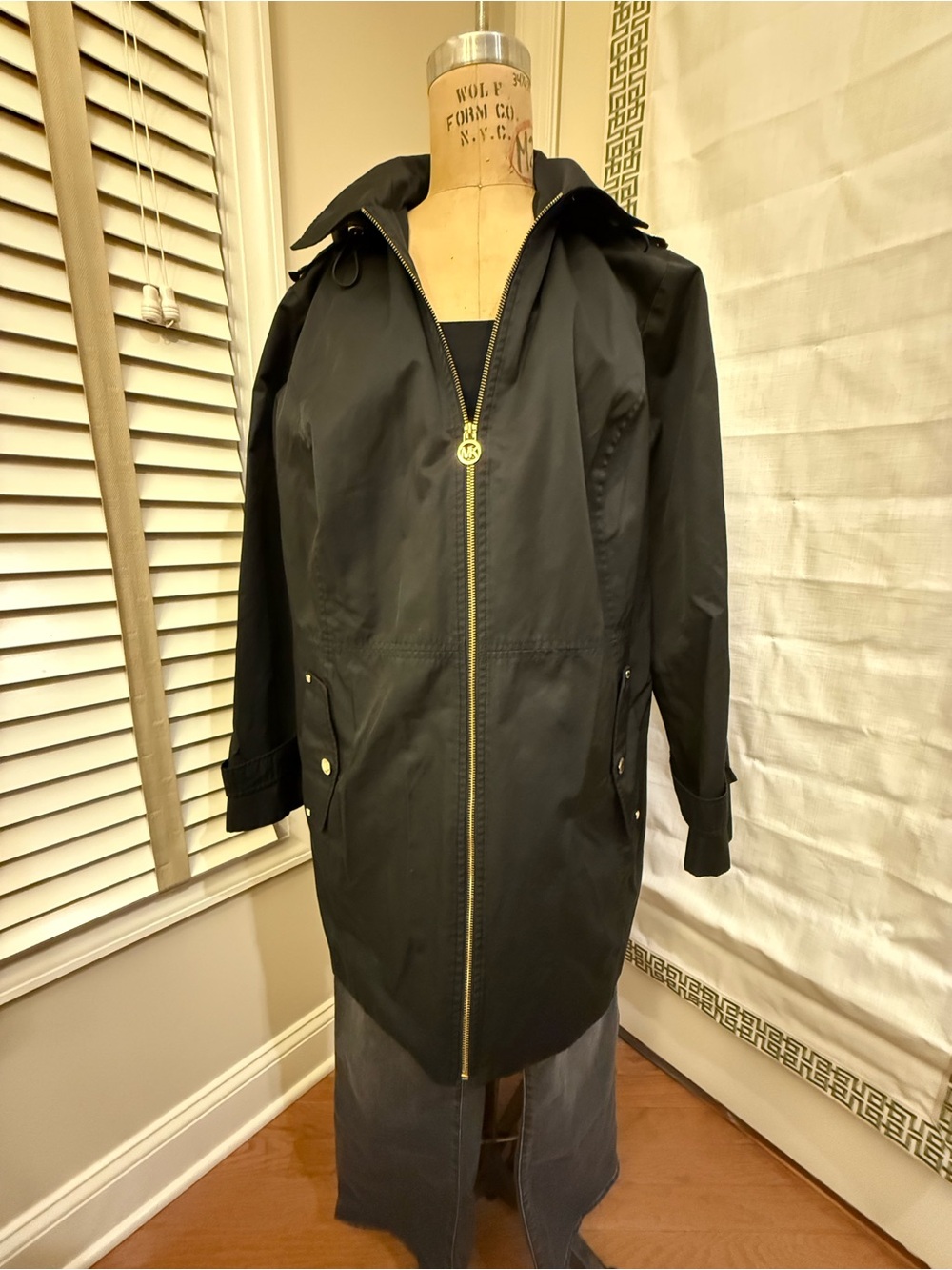 Michael Kors Women’s  Black Hooded Zip-Front Raincoat Size 1X